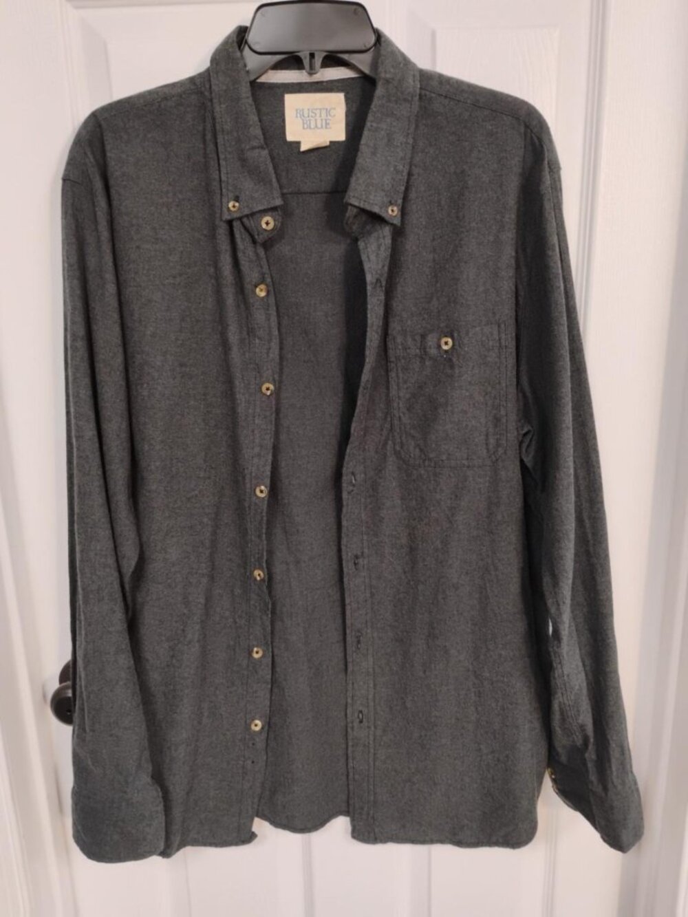 Rustic Blue Men’s Large 100% Cotton Gray Button Down Shirt